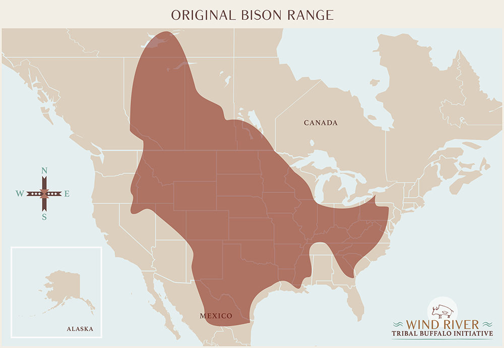 Map of the original bison range in North America